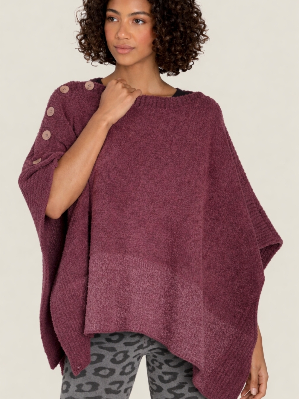 Barefoot Dreams Mulberry  Two-Tone Knit Poncho NWT